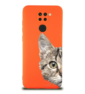 Xiaomi Redmi Note 9 Uyumlu Lansman Kılıf Catface Tasarımlı İçi Kadife Kapak-Turuncu (Şeffaf)
