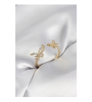 Mey İthalat® Kelebek Model Zirkon Taşlı Gold Renk Kadın Yüzük