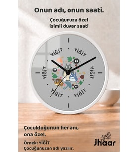 İsme Özel Orman Figürleri Çocuk Odası Duvar Saati Orta Boy 30 cm Beyaz Camlı Sessiz
