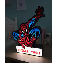 Kişiye Özel İsimli Spiderman - Örümcek Adam LED Çocuk Odası Gece Lambası Süper Kahraman Temalı - USB