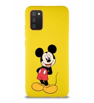Samsung Galaxy A02S Soft Premier Kapak Mickey Mouse-B Tasarımlı Silikon Kılıf - Sarı (Şeffaf)
