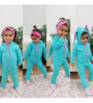 MODAVALS TAVŞAN KULAKLI KAPİŞONLU KIZ BEBEK TULUM - TURKUAZ 6-9 AY