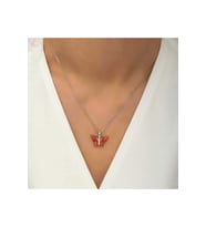 925 Ayar Gümüş Kırmızı Kaplangözü Taşlı Kelebek Kolye