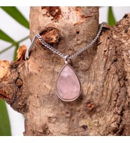 Pembe Kuvars Taşı Damla Kolye - Küçük Boy
