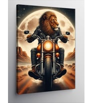 Kanvas Tablo Motosiklet Kullanan Aslan