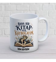Kişiye Özel Kitap Sever Tasarımlı Bana Bir Kitap Ver Yazılı İsimli Seramik Kupa