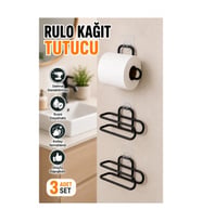Siyah Yapışkanlı Rulo Kağıt Tutucu – Duvar Tipi 3’lü Set