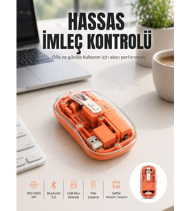 Bluetooth ve USB Destekli Kablosuz Şeffaf Mouse Sessiz Kullanım Yeni Nesil