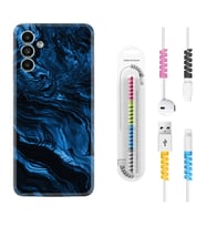 Samsung A23 A31 A32 A50 A51 A52 A53 A70 Kılıf Kablo Koruma Spiral Silikon Blue MArble 1379
