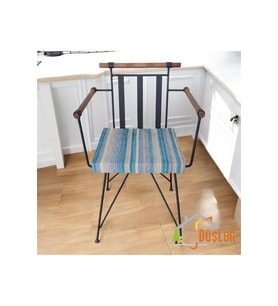 40x40 Mavi Gri Çizgili Su ve Leke İtici Fermuarlı Bağcıklı Sandalye Minderi 5 cm