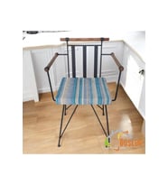 40x40 Mavi Gri Çizgili Su ve Leke İtici Fermuarlı Bağcıklı Sandalye Minderi 5 cm