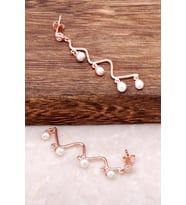 İnci Taşlı Rose Gümüş Zigzag Tasarım Küpe 2154