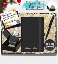 Kişiye Özel Defter & Kişiye Özel Metal Çakmak & Metal Kalem Kutlu Hediye Seti