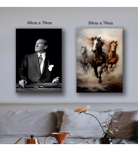 atatürk ve 3 at tablo resim kanvas 2 adet 50x70