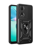 Honor 90 Kılıf Yüzüklü Standlı Sürgülü Kamera Korumalı Tank Sert Silikon Kapak (Siyah)