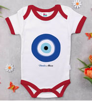 BK Kids Kişiye Özel Nazar Boncuğu Tasarımlı Kırmızı Bebek Body Zıbın-1