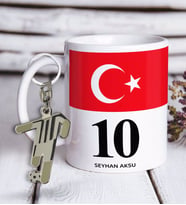 BK Gift Kişiye Özel Siyah-Beyaz Tasarımlı Kupa Bardak ve Formalı Metal Anahtarlık Hediye Seti Model 1