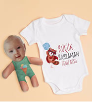 BK Kids Kişiye Özel Fotoğraflı Bebek Yastık ve Bebek Body Zıbın Hediye Seti - Model 22