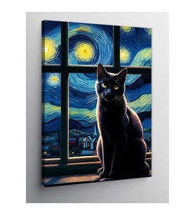 Kanvas Tablo Yıldızlı Gece Kedisi 100 X 140 Cnvsdkey-126208-100-140