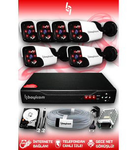 BAYICAM 6 Kameralı Panda 6 Dış Kamera Set 100 GB HDD Full HD Gece Görüşlü Güvenlik Kamerası Sistemi