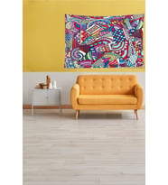 Multirenk Geometrik Çizimli Leke Tutmaz Kadife Kumaş Duvar Örtüsü Duvar Halısı Tapestry (Çok Renkli)