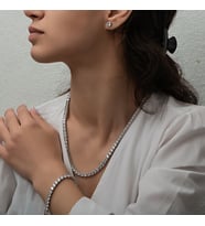 Beyaz Taşlı 5Mm Su Yolu 925 Ayar Gümüş Kadın Set