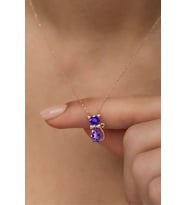 Taşlı Kedi Rose Altın Kaplama Kadın Kolye (Mor)