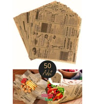 Nisanca Home Vintage Gazete Desenli Yağlı Sunum Kağıdı – Pinterest Stilinde Estetik Kahvaltı, Peynir Tabağı ve Fast Food Sunumları için 50’li Paket