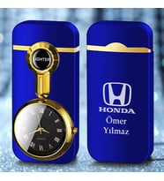 Kişiye Özel İsim ve Araç Markası Logo Amblem Baskılı Gazlı Saatli Çakmak (Mavi)