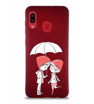 Samsung Galaxy A20 Soft Premier Kapak Aşk Tasarımlı Silikon Kılıf - Mürdüm (Şeffaf)