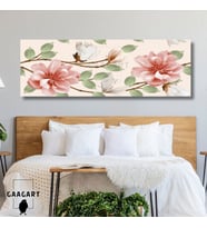 Uzun Panaromik Kanvas Tablo Soft Modern Açık Pembe Flowers