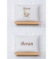 Pia Baby Premium %100 Pamuk İkili İsim Yazılı Erkek Bebek Yastık Kılıfı – 35x45 cm Organik Baskı 5030-13 (Ekru)