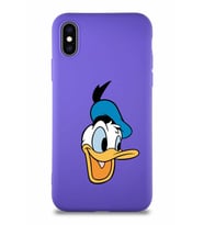 Apple iPhone X Soft Premier Kapak Donald Duck-A Tasarımlı Silikon Kılıf - Mor (Şeffaf)