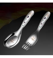 Komple 316 Paslanmaz Çelik Tavşan Baskılı Bebek Çocuk Kaşık ve Çatal Set cin616