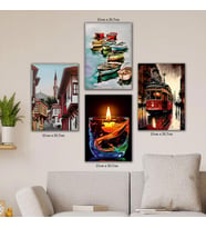 tekneler mum ışık istanbul romantik resimli 4lü hd baskılı kanvas tablo resim