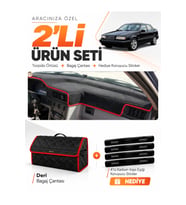 VOLVO 850 (1991-1997) Uyumlu Torpido Örtüsü + Deri Bagaj Çantası + Sticker Seti - Siyah Kırmızı