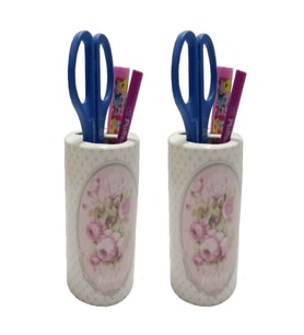 2 ADET KALEMLİK BAHAR DESENLİ SERAMİK OFİS GERECİ  7X7X11CM