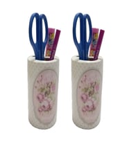 2 ADET KALEMLİK BAHAR DESENLİ SERAMİK OFİS GERECİ  7X7X11CM
