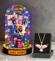 Sizlere Özel Renkli Led Işıklı Fanus ve Zümrüdü Anka Kuşu Kolye (Model 9)