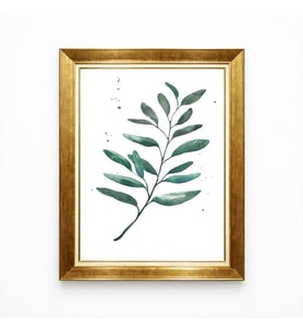 Tablore Minimalist Suluboya Yeşil Yaprak Altın Çerçeveli Tablo