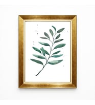 Tablore Minimalist Suluboya Yeşil Yaprak Altın Çerçeveli Tablo