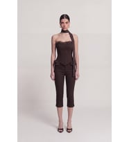 Orta Bel Likralı Una Capri Pantolon Kahve