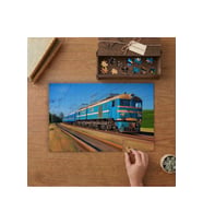 Mavi Tren Tasarımı 240 parça Ahşap Puzzle Ahşap Kutuda MP10433