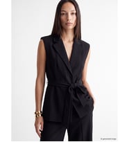 LCW EVERYDAY Siyah Beli Kuşaklı Keten Karışımlı Kadın Klasik Yelek