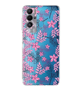 PrintiFy Tecno Pova Neo Uyumlu Kamera Korumalı Floral Pembe Tasarımlı Şeffaf Silikon Kılıf
