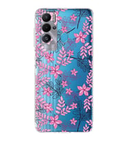 PrintiFy Tecno Pova Neo Uyumlu Kamera Korumalı Floral Pembe Tasarımlı Şeffaf Silikon Kılıf