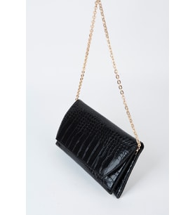 Kadın Croco Siyah Zarf Tasarım 2 Bölmeli Mini Zincir Askılı Çıt Çıt Kapama Clutch Ve El Çantası