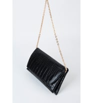 Kadın Croco Siyah Zarf Tasarım 2 Bölmeli Mini Zincir Askılı Çıt Çıt Kapama Clutch Ve El Çantası