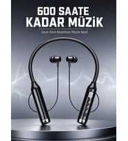 Mey İthalat® Dijital Göstergeli Boyun Tipi Bluetooth Kulaklık Mikrofonlu Çağrı ve Müzik Kontrollü Çift Cihaz Bağlantılı Kulaklık
