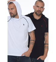 Dewberry Erkek Pamuklu Kapüşonlu Tişört 2'li Set Beyaz-Lacivert T8570 Günlük Giyim, Casual Stil, Şehir Stili